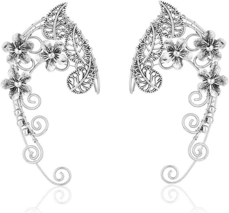 Yolmina Elven Ear Cuffs for Women, Handmade Elf Fairy Earrings Cuff Wrap Clip-on Filigree Earrings for Fantasy Fairy Halloween Costume, Cosplay, Wedding, Handcraft (Silver) - Image 1